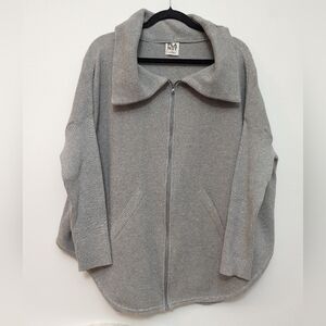 PLANET By Lauren G Oversized Waffle Knit Zip Up Sweater Gray OS